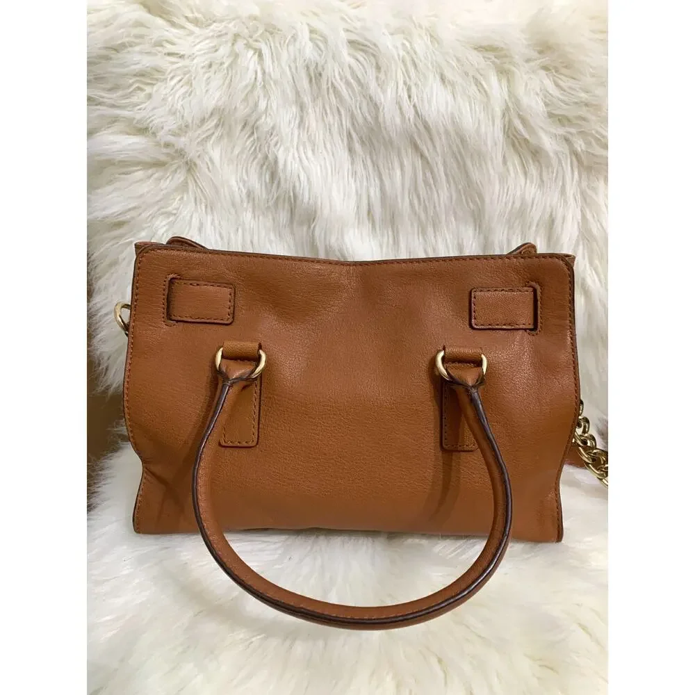 MICHAEL KORS Luggage Tan Pebbled Leather Vintage HAMILTON Lock Satchel - MINT!